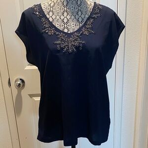 Dalia Beaded Navy Blue Blouse EUC